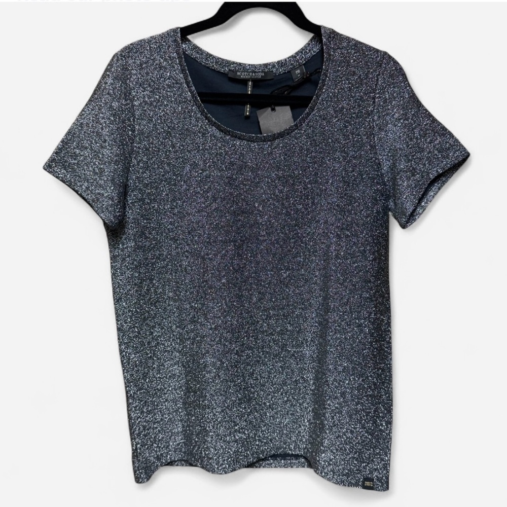 NWT Scotch and Soda Maison Scotch Stargazer Silver Glitter Short Sleeve Top